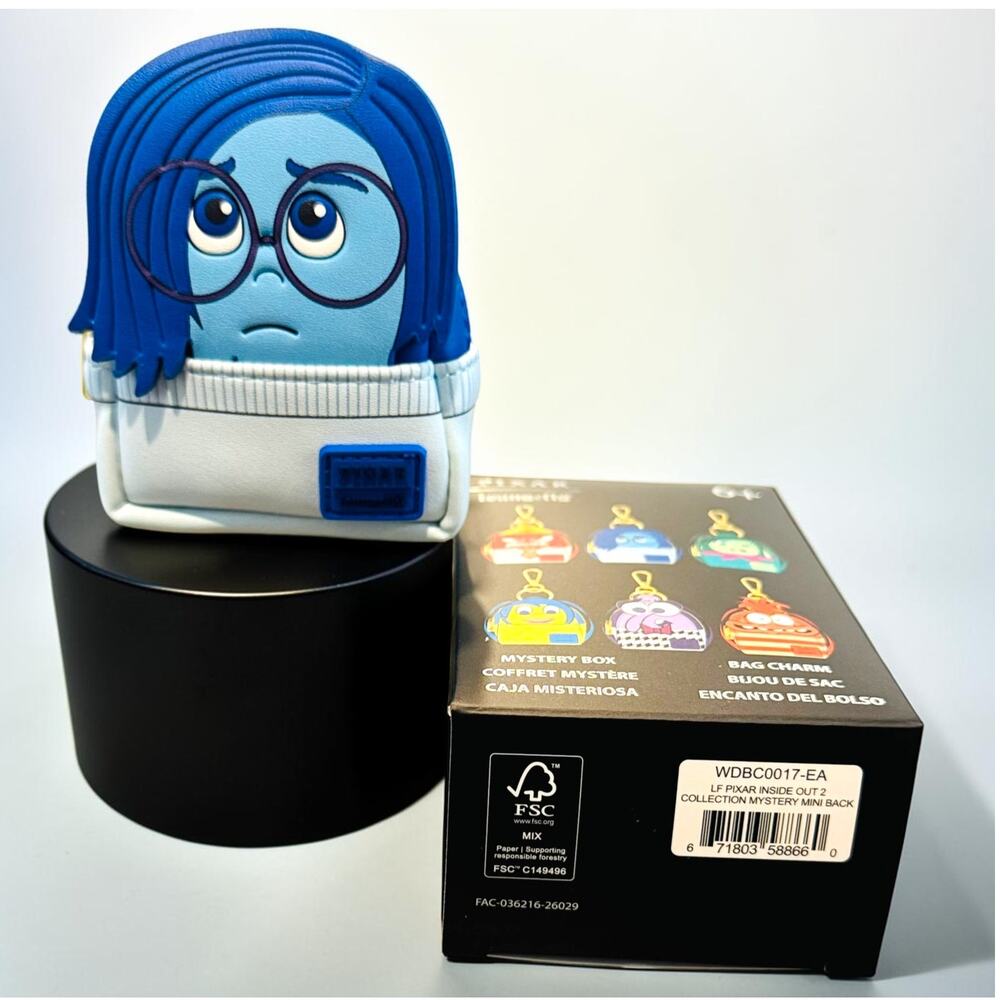 Loungefly Pixar Inside Out 2 Sadness Mini Backpack Keychain Bag Charm NWT